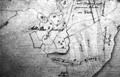 Die Dorfschaft Geesthacht auf einer Karte von 1754